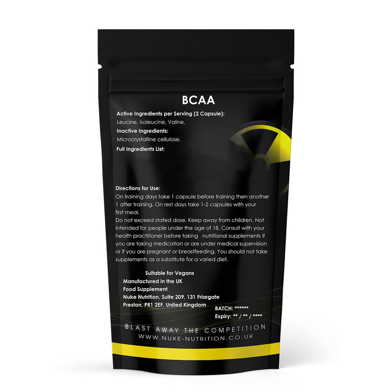 Nuke Nutrition BCAA Capsules | 365 Capsules 1000mg | Advanced Essential Amino Acids Supplement to Build Lean Muscle | Boost Recovery, Muscle Building & Growth | Leucine, Isoleucine & Valine | Vegan 365 Count (Pack of 1) - NewNest Australia