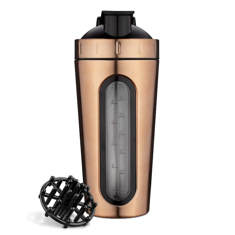 Navaris Stainless Steel Protein Shaker - 750ml Metal Nutrition Protein Fuel Drink Bottle with Mixer Blend Ball - 0.75 Litre Protein Shaker - Copper 750 ml (Pack of 1) Metallic Copper - NewNest Australia