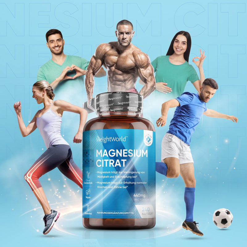 Magnesium Citrate - 240 Vegan Magnesium Capsules - 1480 Mg Pure Magnesium Citrate With 440 Mg Elementary Magnesium - Sports Electrolytes For Your Training & Fitness - Magnesium Citrate Powder - NewNest Australia