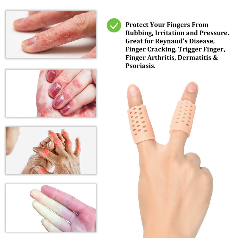 Gel Finger Cots (Breathable, Latex Free), Finger Protectors with Hole(14PCS), Silicone Finger Gloves, Finger Covers for Hand Eczema, Trigger Finger, Finger Cracking, Finger Arthritis, Reusable. - NewNest Australia