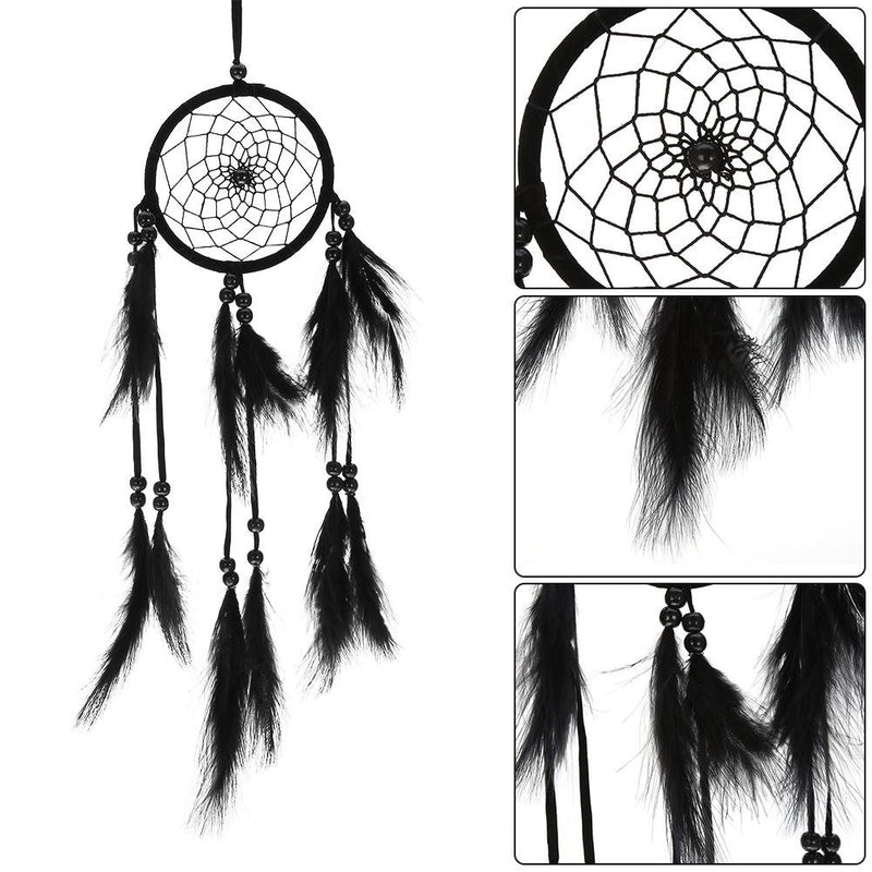 NewNest Australia - Walfront 1pc Feather Wood Beads Handmade Large Dream Catcher Hanging Pendant Craft Gift Living Room Home Decoration(Black) Black 