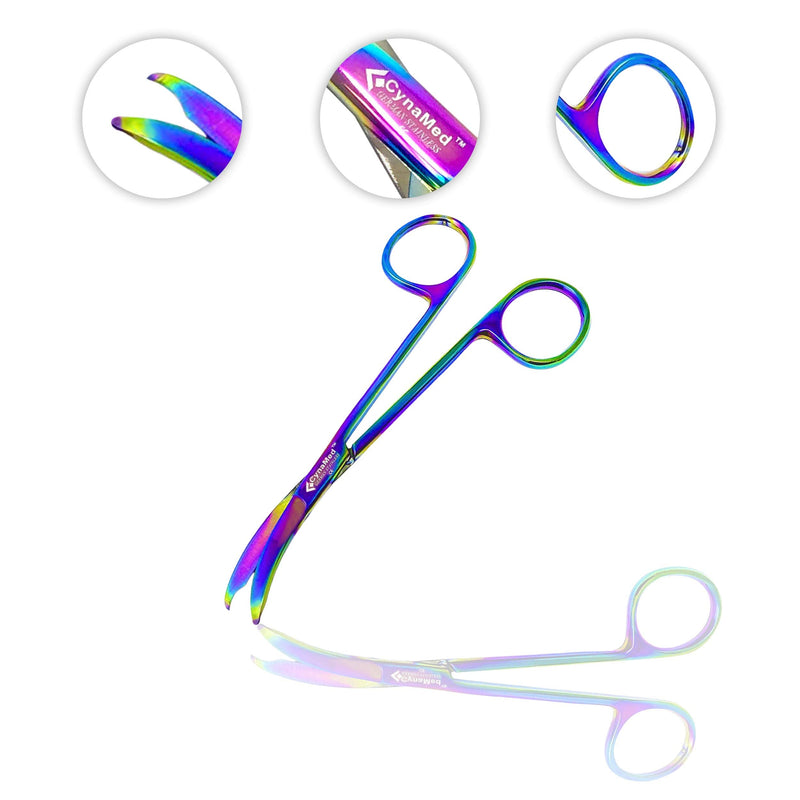 Cynamed Suture Stitch Scissors with Multicolor/Rainbow Titanium Coating - Premium Quality Instrument- Delicate Hook - Perfect for Suture Removal, First Aid, EMS Training and More (4.5 in. - Curved) Curved Hook - NewNest Australia