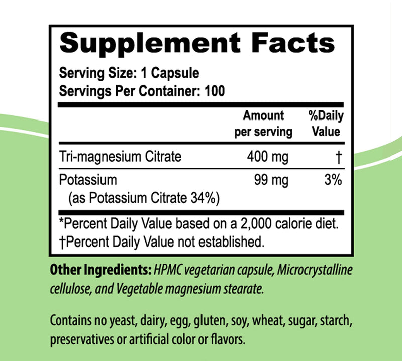 NaturalSlim MagicMag C Magnesium Citrate Capsules, 400 mg – Magnesium Supplement with Natural Potassium | Sleep Support, Heart Health, and Muscle Cramp Relief | Gluten-Free, 100 Capsules (1 Pack) 100 Count (Pack of 1) - NewNest Australia