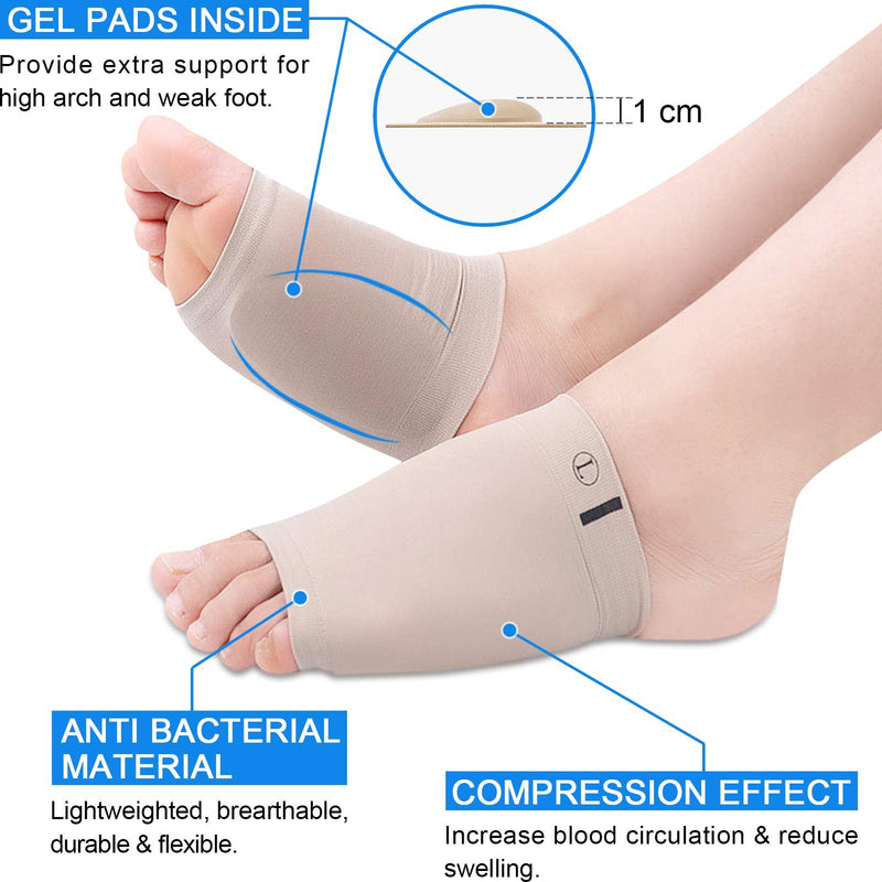 Ailaka 2 Pairs Compression Arch Support Sleeves, Cushioned Foot Braces Arch Pads for Flat Foot Pain Relief Plantar Fasciitis Heel Spurs Khaki 2 Pair (Pack of 1) - NewNest Australia