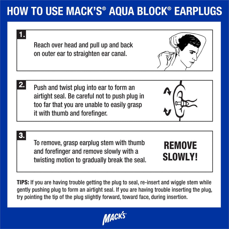 Mack's AquaBlock Swimming Earplugs, 3 Pair - Comfortable, Waterproof, Reusable Silicone Ear Plugs for Swimming, Snorkeling, Showering, Surfing and Bathing (Clear) Clear - NewNest Australia