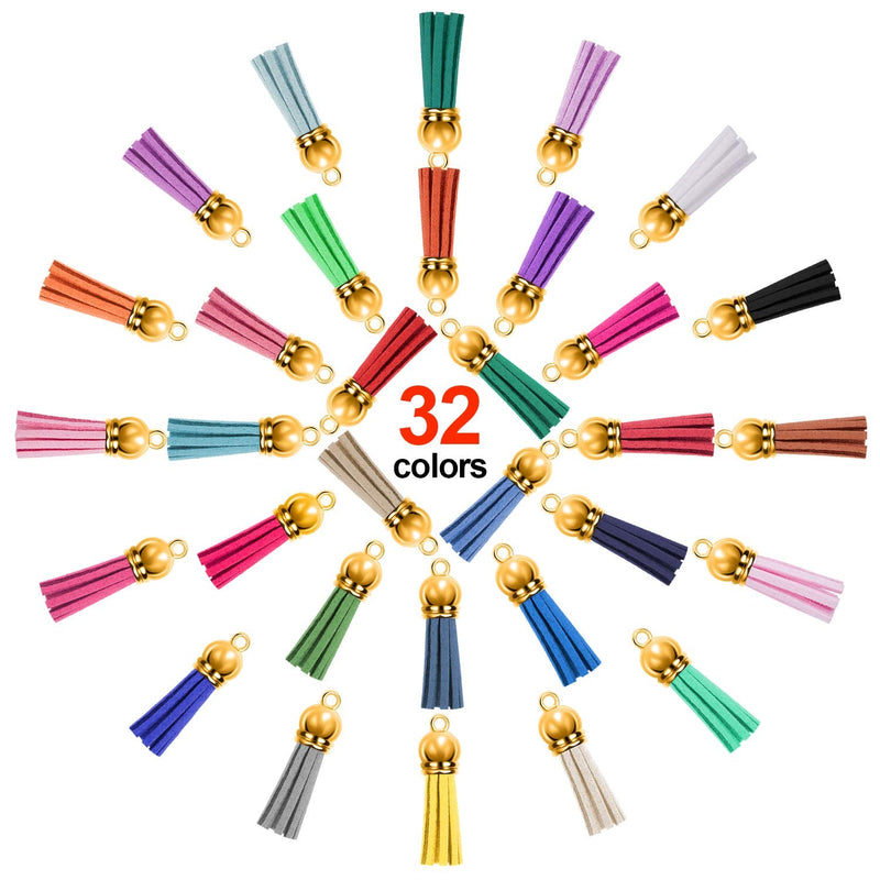 SIQUK 160 Pieces Keychain Tassels Leather Tassel Jewelry Making Tassel Pendants Gold Tassel Charm for Keychain DIY Craft Supplies, 32 Colors (Gold Cap) Gold Cap - NewNest Australia