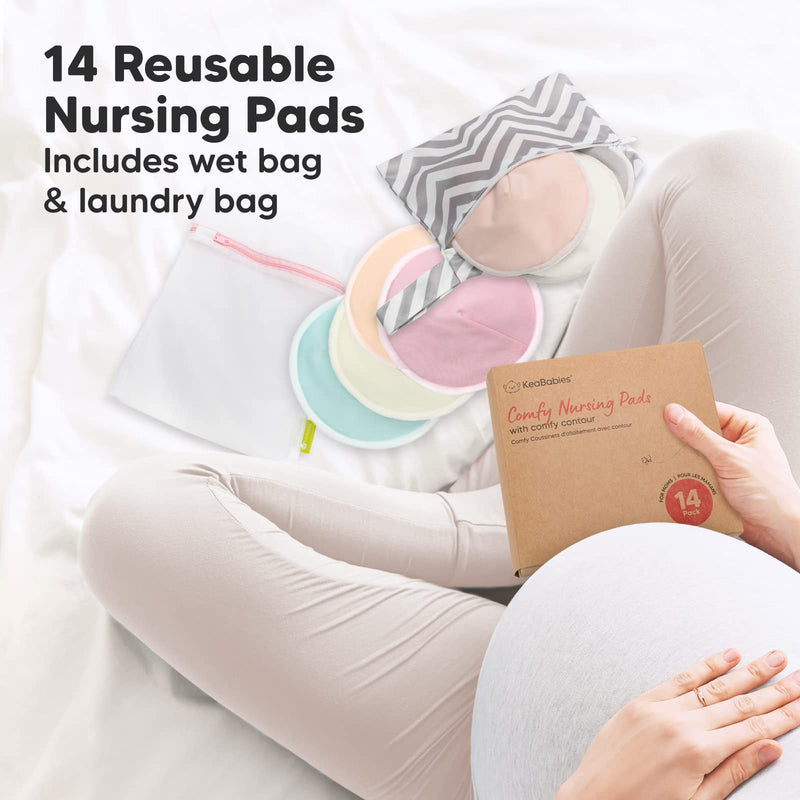 14-Pack Organic Bamboo Nursing Pads - Reusable Breast Pads for Breastfeeding, Nipple Pads, Washable Nursing Pad, Breastfeeding Pads for Leaking, Breast Milk Pads, Bra Pads (Pastel Touch, Medium 10cm) Pastel Touch - NewNest Australia