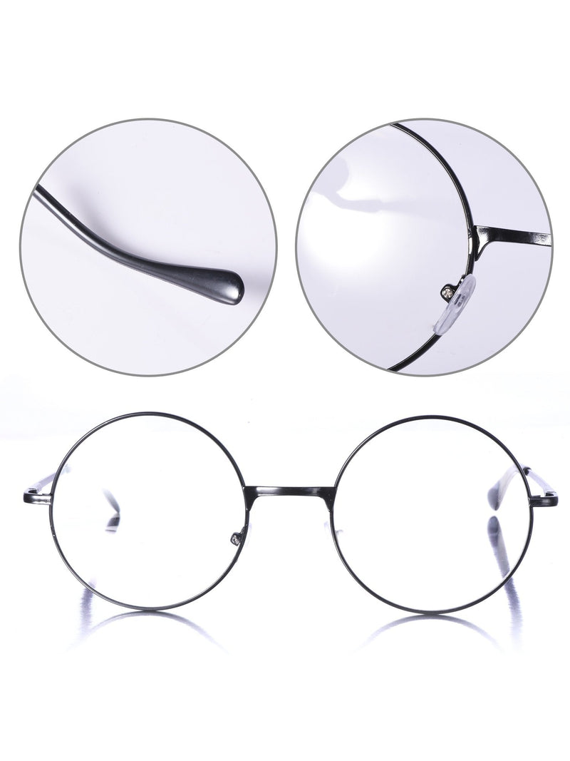 eBoot Metal Frame Round Glasses Retro Metal Clear Lens Glasses, Unisex, Black, Golden, Silver Color, 3 Pairs - NewNest Australia