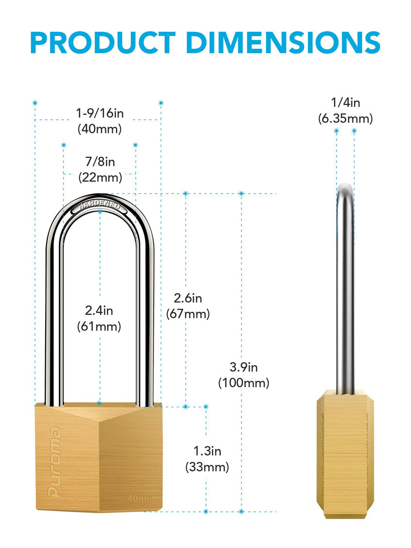 Puroma 4 Pack Keyed Padlock Waterproof Solid Brass Lock, 2.6 Inch Long Shackle for Sheds, Storage Unit School Gym Locker, Fence, Toolbox, Hasp Storage - NewNest Australia