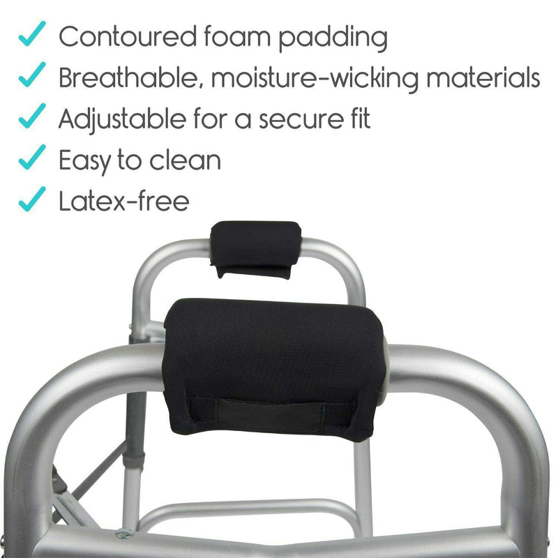 Walker Padded Hand Grip Covers, 1 Pair Mobility Aid Hand Cushion, Non-Slip Breathable Soft Cushion Padding for Folding Rolling Wheelchair, Rollator Handle, Crutch Handle Black - NewNest Australia