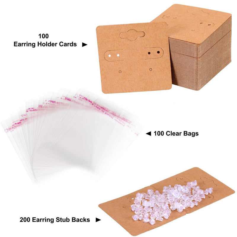 WILLBOND 100 Pieces Earring Card Holder Jewelry Display Cards, 200 Pieces Earring Backs and 100 Pieces Self-Sealing Bags Cellophane Bags for Earrings Necklace Jewelry Display - NewNest Australia