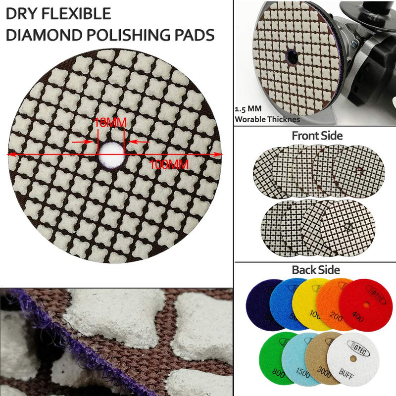 BGTEC 4" Dry Diamond Polishing Pads Set,7 Pieces Pads plus Aluminum Body Hook and Loop Backing Pad for Marble Stone Quartz Tiles Concrete Floor Edges Countertop Polishing 8 MAB - NewNest Australia