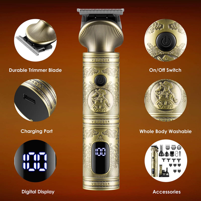 VGR Beard Trimmer for Men, Professional Men's Beard Grooming Kit, Electric Razor, Cordless Hair Clipper, Trimmer for Face, Body, Nose, Gifts for Men, 7 in 1 - NewNest Australia