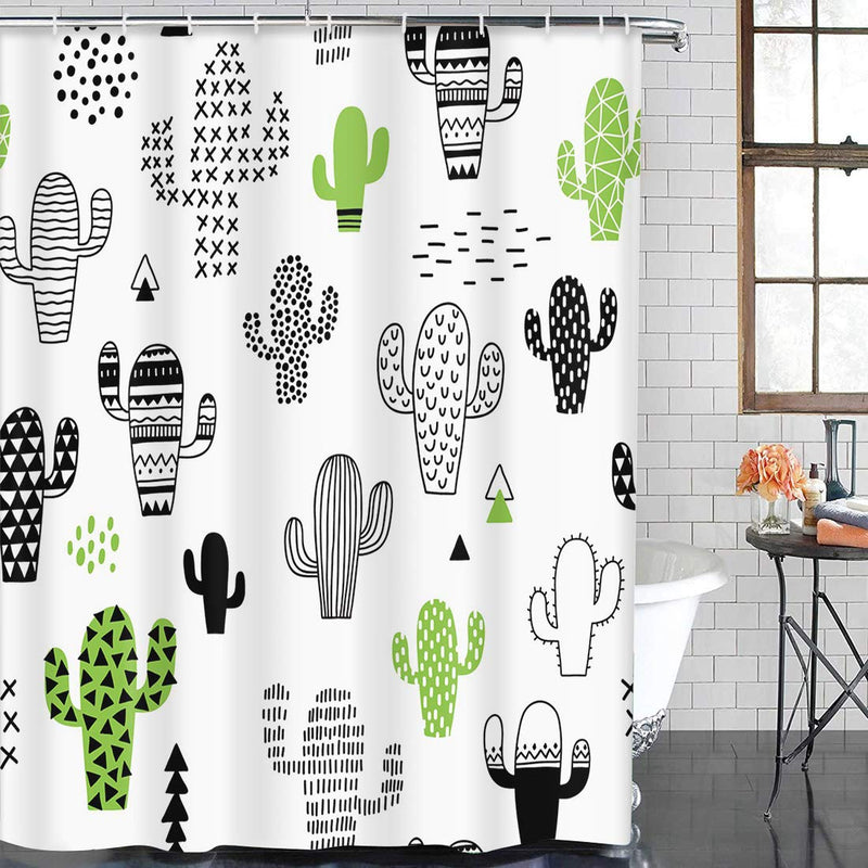 TOMPOP Shower Curtain Black Desert Cute Hand Drawn with Cactus Hipster Geometric Waterproof Polyester Fabric 72 x 72 inches Set with Hooks 72"W x 72"L - NewNest Australia