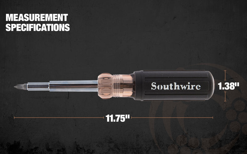 Southwire Tools & Equipment 59723940 12-In-1 Multi-Bit Screwdriver, Interchangeable Bits, Comfort Grip Handle, hex 1/4", 5/16", 3/8"; Phillips #1,2,3; slotted SL4-5,SL6-8,sl8-10, and square #1,2 - NewNest Australia