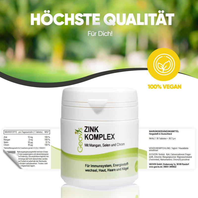 Geovis Zinc Complex ‚ High Dose ‚ 90 Tablets With 10 Mg Zinc + Manganese, Selenium And Chromium ‚ Minerals And Trace Elements ‚ Metabolism And Immune System ‚ Vegan ‚ Dietary Supplement - NewNest Australia