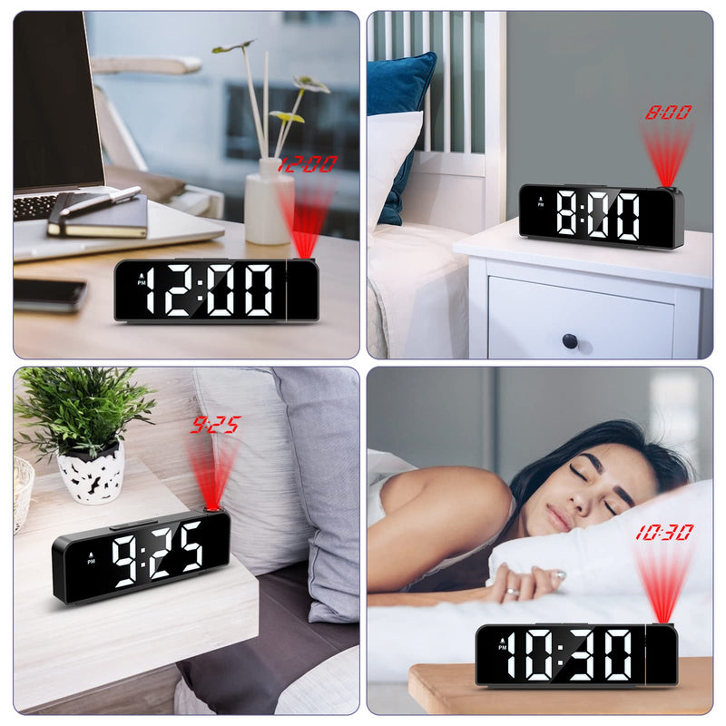 JXTZ Projection Alarm Clock, Alarm Clocks with Projection on Ceiling with 7.9" Large Display, LED Digital Clock with 4 Level Brightness, Snooze, Night Mode, Temperature, Clock for Bedroom Living Room - NewNest Australia