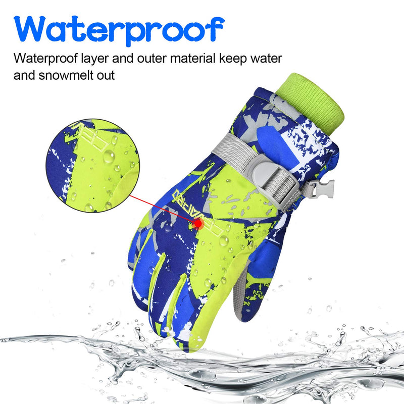 Cevapro -30℉ Ski Gloves Kids Winter Snow Gloves Waterproof Cold Weather Gloves for Boys Girls Kids Green Kids L (10-12 years old) - NewNest Australia