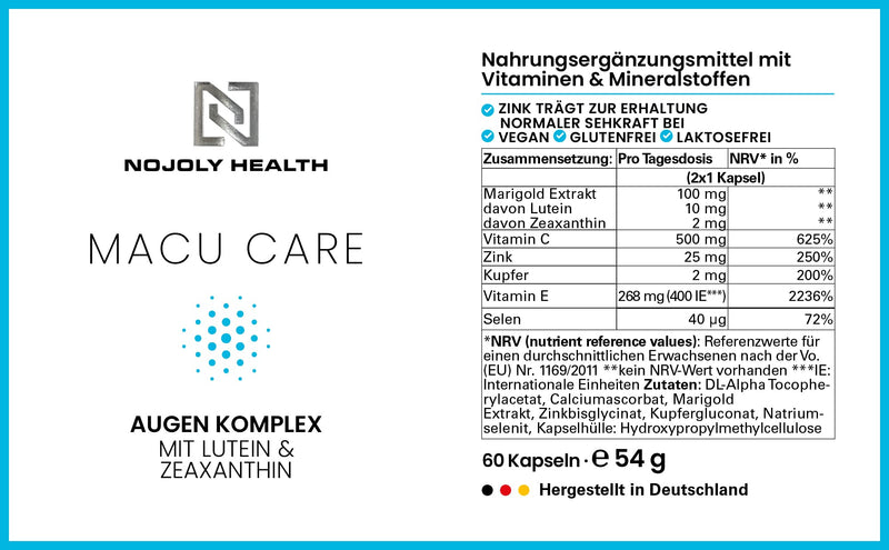 MACU CARE ® Study-Based AMD Eye Protection Complex | High dosage | Lutein & Zeaxanthin | Eyesight Selenium Formula - 500 mg Vitamin C - Zinc - 400 IU Vitamin E & Minerals | gluten free - vegan - NewNest Australia