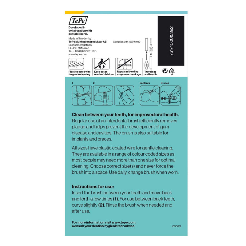 TePe Interdental Brush, Original, Yellow, 0.7 mm/ISO 4, 8pcs, plaque removal, efficient clean between the teeth, tooth floss, for narrow gaps - NewNest Australia