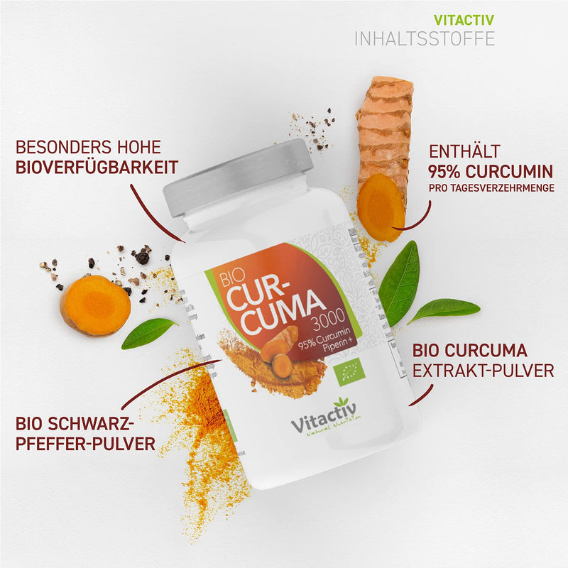 Bio Curcuma 3000, Highly Dosed Ayurvedic Organic Turmeric Capsules With Piperine (Pepper) For Best Bioavailability, 95% Curcumin Content Through 30:1 Extraction, Equivalent To 3000 Mg Turmeric Powder, 60 Capsules - NewNest Australia