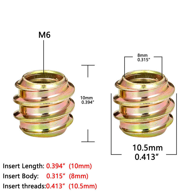 PGMJ 80 Pieces M6 Flush Nut Inserts Wood Bolt Furniture Headless Screw in Nut Threaded Fastener Connector for Wood Furniture Assortment (M6x10mm-H) M6x10mm-H - NewNest Australia