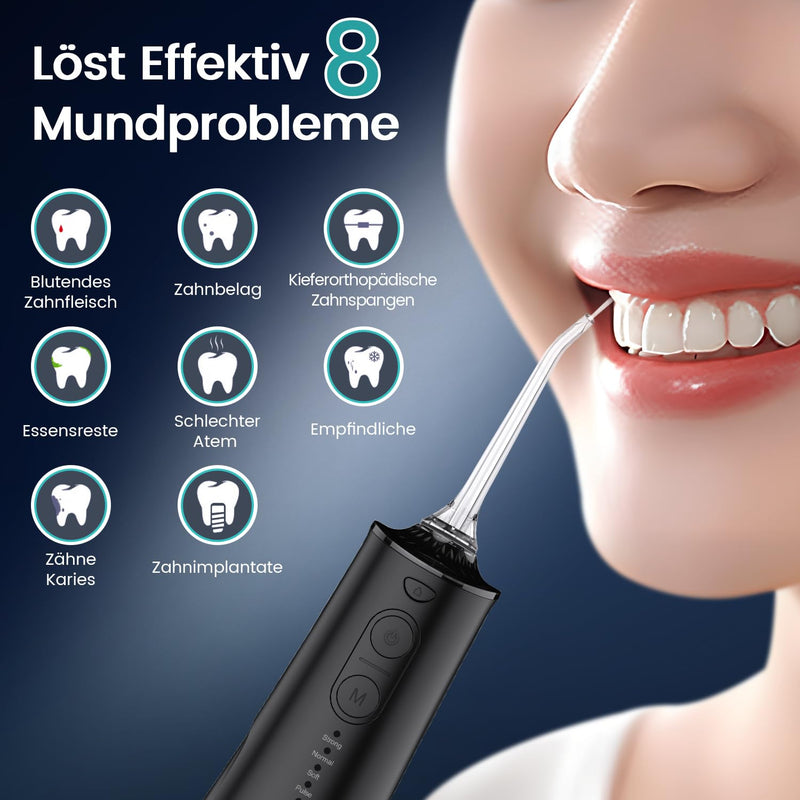 Oral Irrigator Wireless Electric Tooth Cleaner, Vimmk Dental Irrigator Water Flosser 5 Modes & 8 Nozzles USB-C Rechargeable Water Flosser IPX7 Waterproof, 300ML Water Tank Mouth Cleaner (Black) Black - NewNest Australia