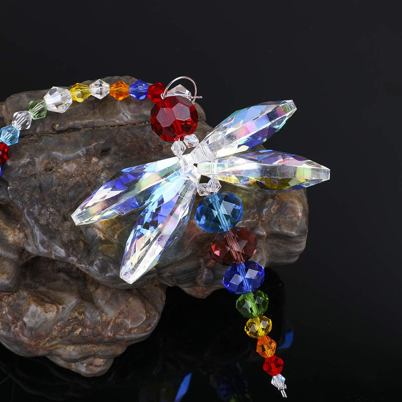 NewNest Australia - YU FENG Hanging Dragonfly Pendant Chandelier Crystal Ball Prisms Rainbow Beads Chakra Suncatcher Home Windows Decor 