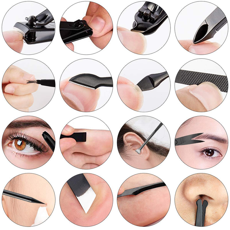 Leipple Manicure Set Professional Nail Clipper Kit Pedicure Kit - 16 pcs Stainless Steel Grooming Kit - Nail Care Tools with Luxurious Leather Travel Case (Brown) Brown - NewNest Australia