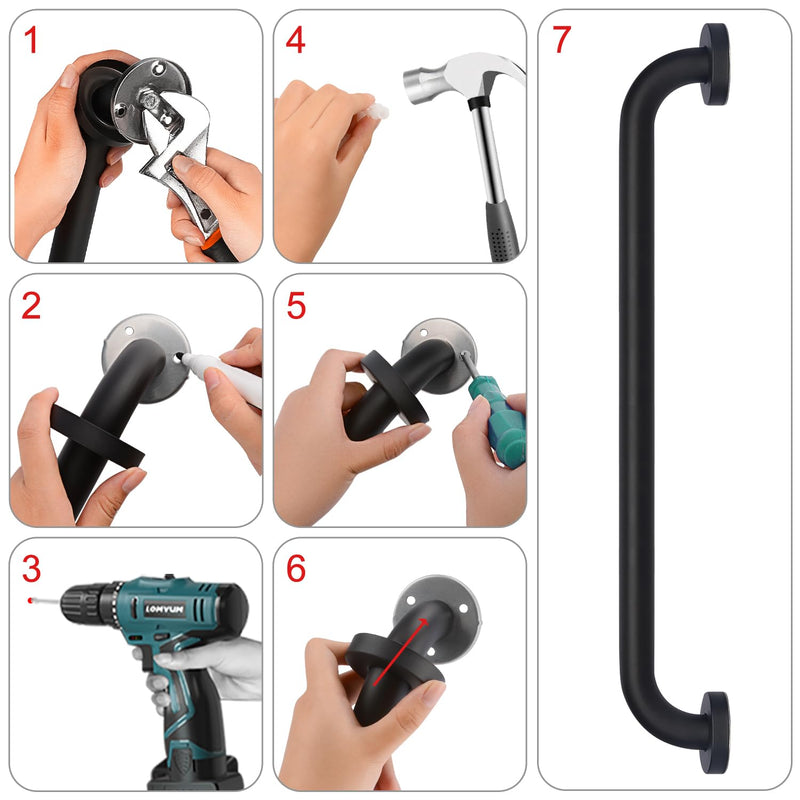 YF Shower Grab Rail, 60 cm Stainless Steel Bathroom Grab Bar, Black Anti Slip Shower Grab Bar Shower Bath Handle Hand Rail Support Shower Toilet Aid Balance Bar - NewNest Australia