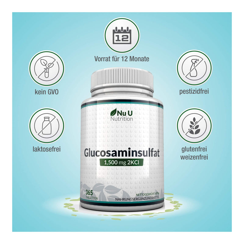 Glucosamine Sulphate 1,500 Mg 2Kci 365 Tablets Glucosamine (Supplies For One Year) I No Gel, Capsules, Liquid Or Powder | High Quality I Made In The Uk By Nu U Nutrition - NewNest Australia