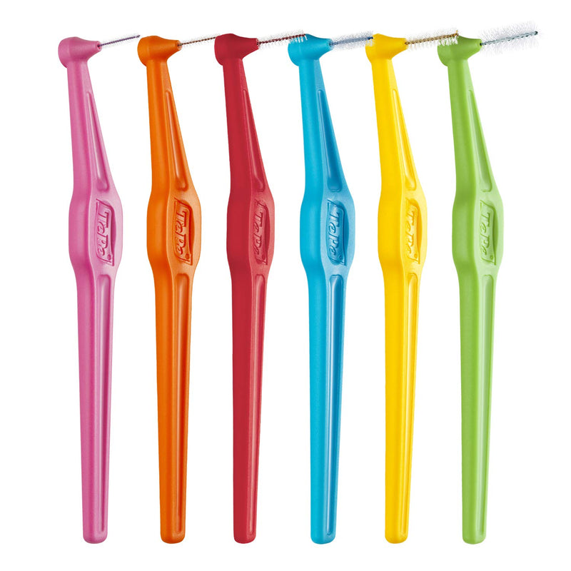 TePe Angle Red Interdental Brushes (0.5mm - Size 2) / Easy and simple interspace cleaning with long handle and angled neck / 1 x 6 brushes 6 Count (Pack of 1) Single size pack Red (0.5mm) - NewNest Australia
