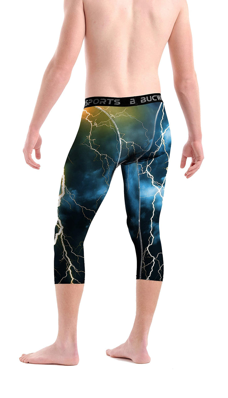 Bucwild Sports 3/4 Basketball Compression Pants Tights for Youth Boys & Men Blue Lightning Large - NewNest Australia