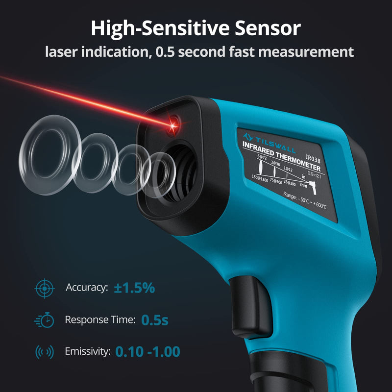 Infrared Thermometerôºànot For Humansôºâ-50¬∞C To 600¬∞C Tilswall Grill Ir Laser Digital Thermometer Kitchen Temperature Gauge With Lcd Display For Cooking/Barbecue/Freezer/Industry - NewNest Australia