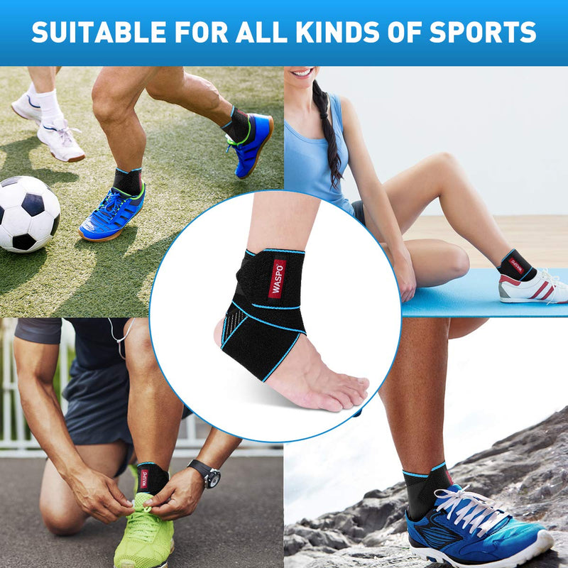 WASPO Ankle Support Brace - Adjustable Ankle Brace Wrap Strap for Sports Protect, Plantar Fasciitis, Achilles tendonitis, Ligament damage, Injury Recovery, One Size for Men Women 1 PC Blue Blue-1PC - NewNest Australia
