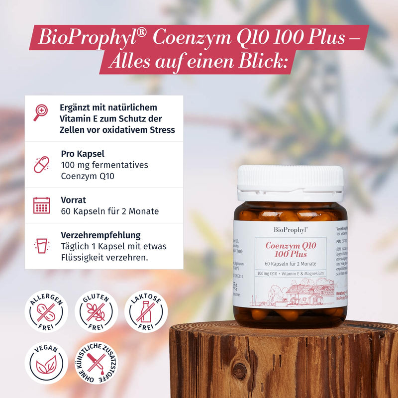 BioProphyl® Coenzyme Q10 100 plus - 100 mg pure Q10 from fermentative production with vitamin E - 60 vegetarian capsules for 2 months 60 pieces (pack of 1) - NewNest Australia