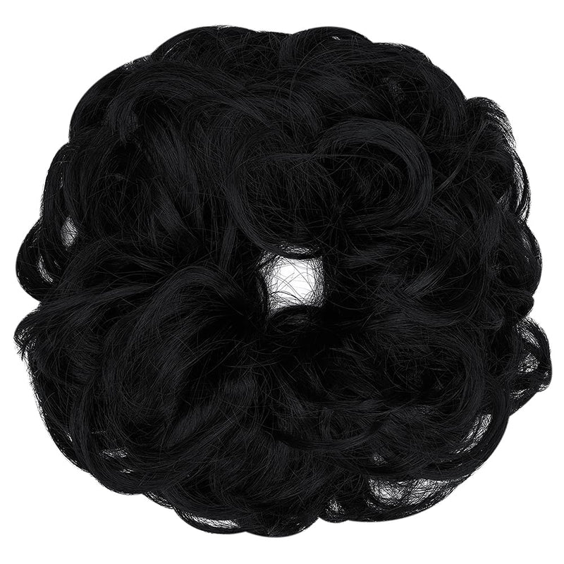 Messy Bun Hair Piece Scrunchies Extension Curly Wavy Updo Hairpieces Synthetic Chignon Ponytail Hair Accessories for Women Girls (Dark Black) 1 PCS 1# Dark Black - NewNest Australia