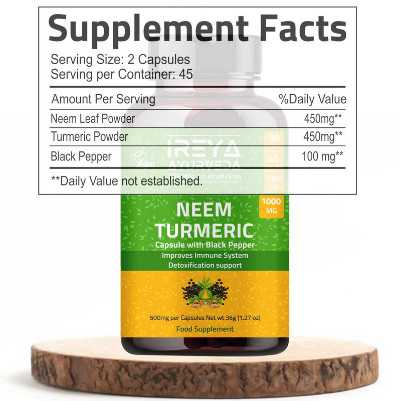Neem Turmeric Capsules with Black Pepper Neem Herbal Supplement, Ayurvedic Herbal Cleanser, Detoxification, Enhances Skin Health and Immunity (90 Capsules) 90 Count (Pack of 1) - NewNest Australia