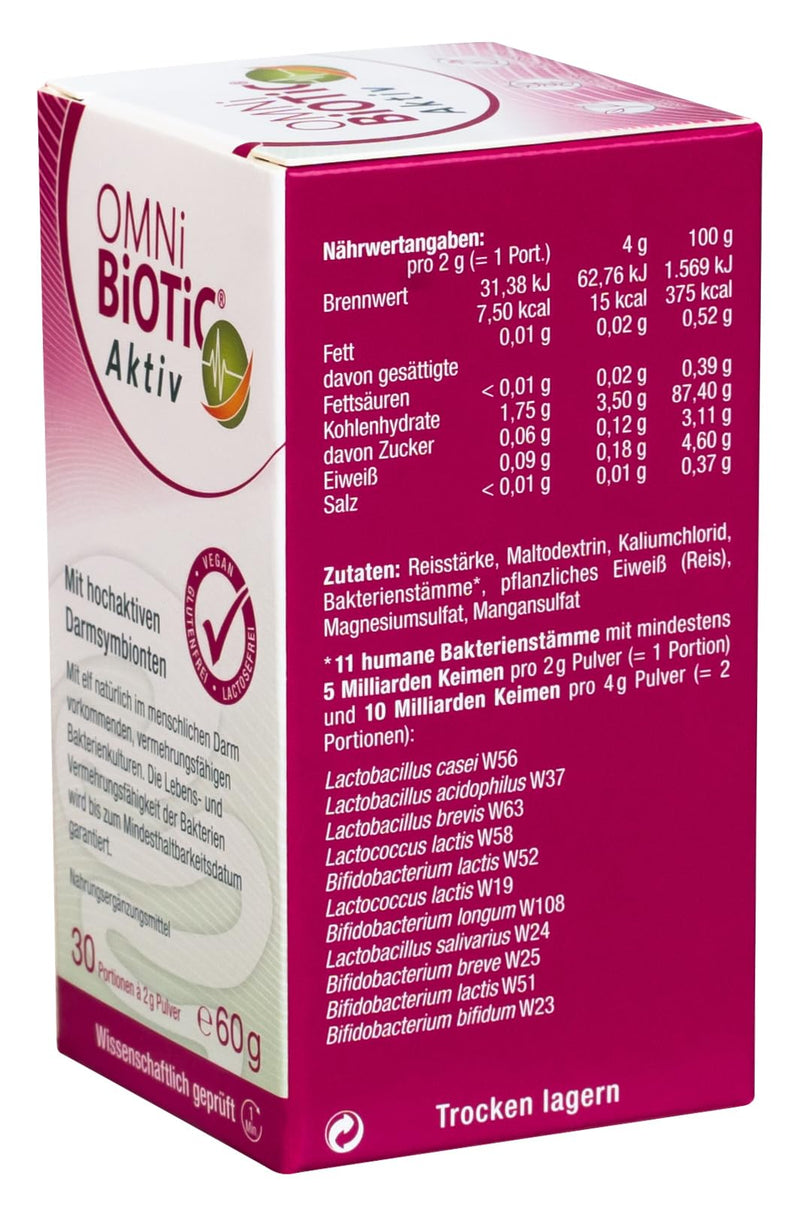 Omni Biotic Aktiv, 30 Servings (60 G), 11 Bacterial Strains, 10 Billion Organisms Per Daily Dose, Powder, Vegan, For Daily Use, With Bacteria For The Intestinal Flora - NewNest Australia