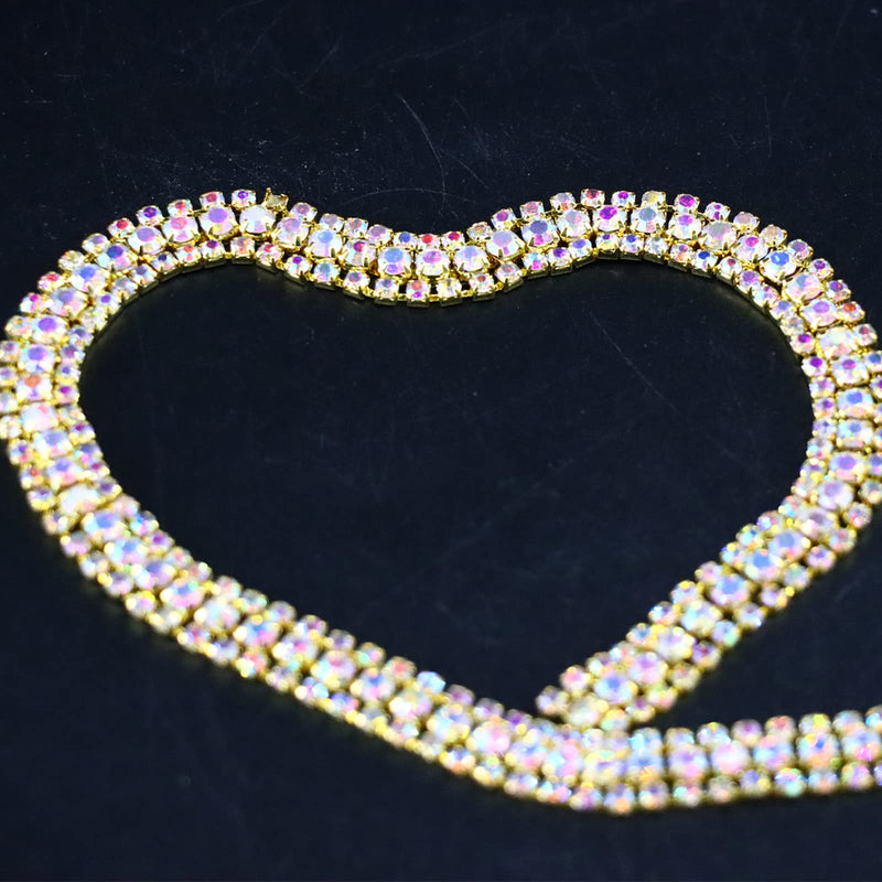 Jerler 3 Rows 2 Yards Rhinestone Trim Close Chain for Crafts Wedding and Clothing Decorations (AB-Gilded) AB-Gilded 3 Rows-2 Yards - NewNest Australia