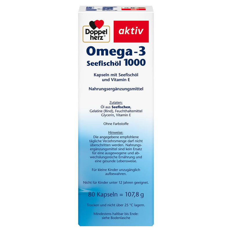 Doppelherz Sea Fish Oil Omega-3 1000 - EPA and DHA as a contribution to normal heart function - 80 capsules (pack of 1) Single 80 pieces (pack of 1) - NewNest Australia