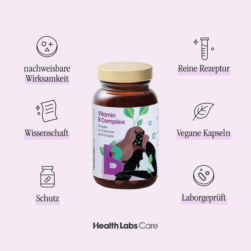 Health Labs Care Vitamin B Complex (B1, B2, B3, B6, B12) - Active Vitamin B Forms - Vegan - Supports the Nerves and Immune System - Combats Feelings of Fatigue - 60 Capsules - Vitamin B Complex - NewNest Australia