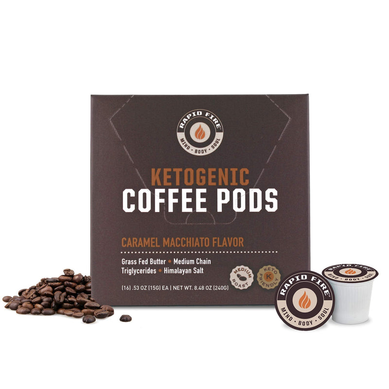 Rapidfire Caramel Macchiato Ketogenic High Performance Keto Coffee Pods, Supports Energy & Metabolism, Weight Loss Diet, Single Serve K Cup, Brown, 16 Count - NewNest Australia