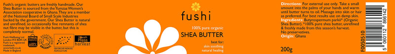 Fushi Organic Shea Butter 200g | Creamy, Handmade & 100% pure | Vitamins A, E & F | Unrefined, Fresh-Pressed For Skin Soothing, Natural Healing & Moisturising | Ethical & Vegan | Made in the UK 200 g (Pack of 1) - NewNest Australia