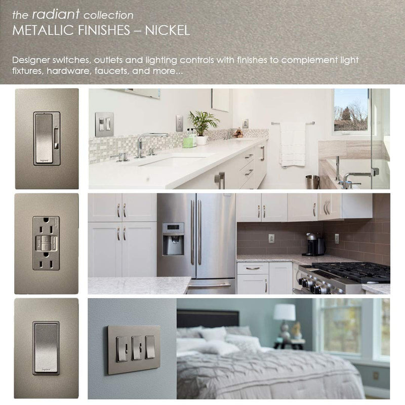 Legrand radiant Night Light, Self-Test GFCI Outlets, Safe for Kids, Tamper Resistant, Brushed Nickel, 15 Amp, 1597NTLTRNICC4 - NewNest Australia
