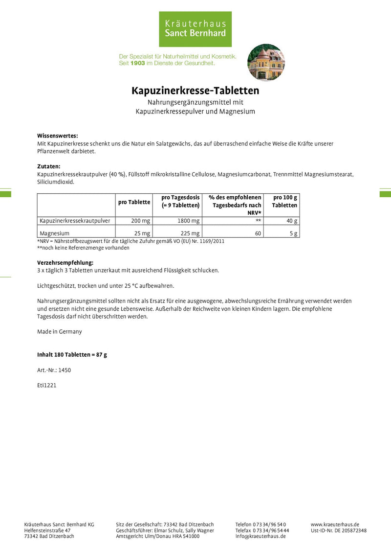 Nasturtium Tablets, 180 tablets - NewNest Australia