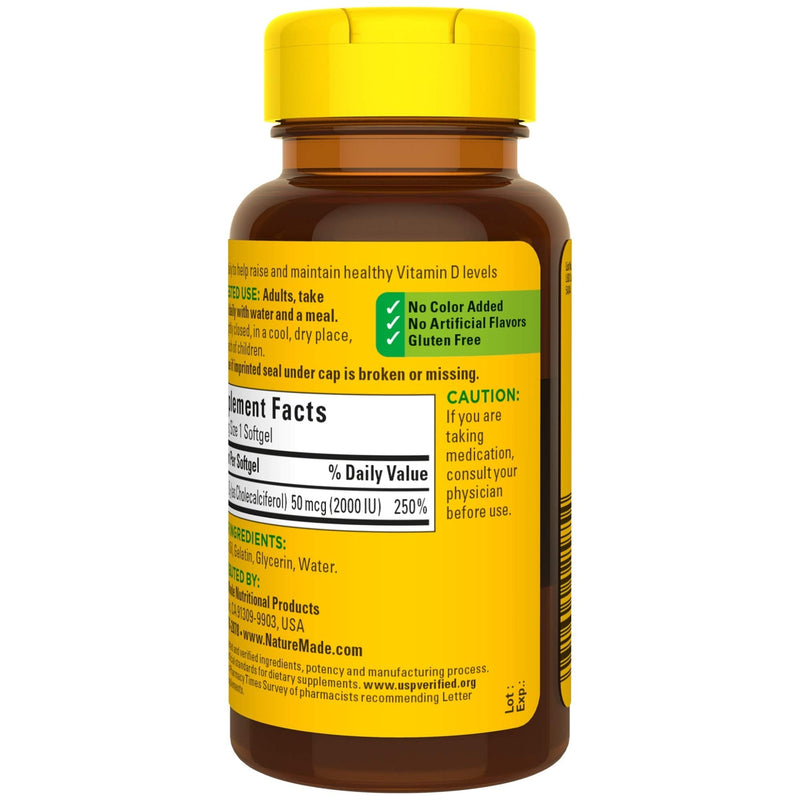 Nature Made Vitamin D3, 90 Softgels, Vitamin D 2000 IU (50 mcg) Helps Support Immune Health, Strong Bones and Teeth, & Muscle Function, 250% of the Daily Value for Vitamin D in One Daily Softgel 90 Count - NewNest Australia