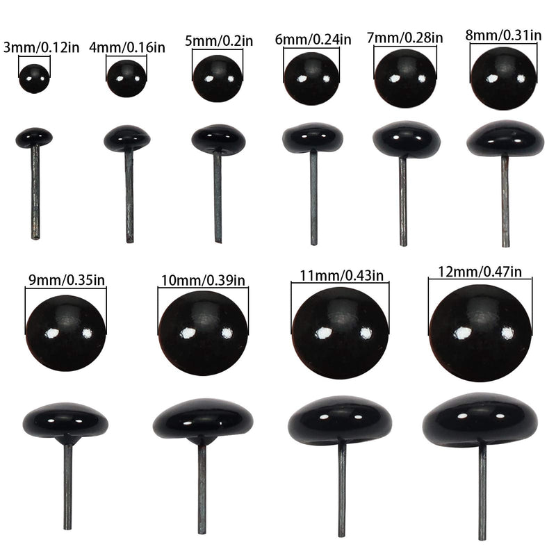TOAOB 100pcs Black Glass Eyes Kits 3mm to 12mm Assorted Sizes for Crafts Needle Felting Bears Dolls Decoys Sewing 3/4/5/6/7/8/9/10/11/12mm - NewNest Australia