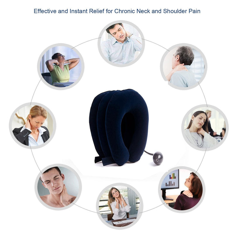 Cervical Neck Traction Device Inflatable Neck Stretcher, Easy to Use for Chronic Neck and Shoulder Pain Relief, Neck Cervical Brace Collar Pillow for HOM Blue - NewNest Australia