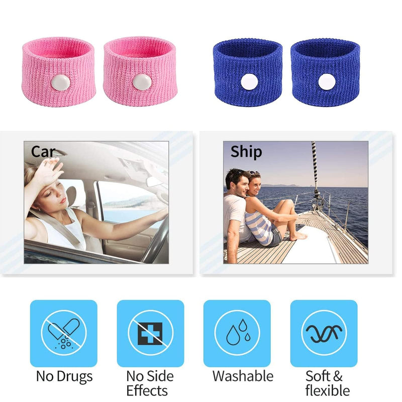2 Pairs Motion Sickness Wristbands,Sea Sickness Wristbands Travel Sickness Bands Motion Sickness Relief Bands Anti Nausea Wristbands Natural Nausea Relief for Sea Car Airplanes(Pink and Blue) - NewNest Australia